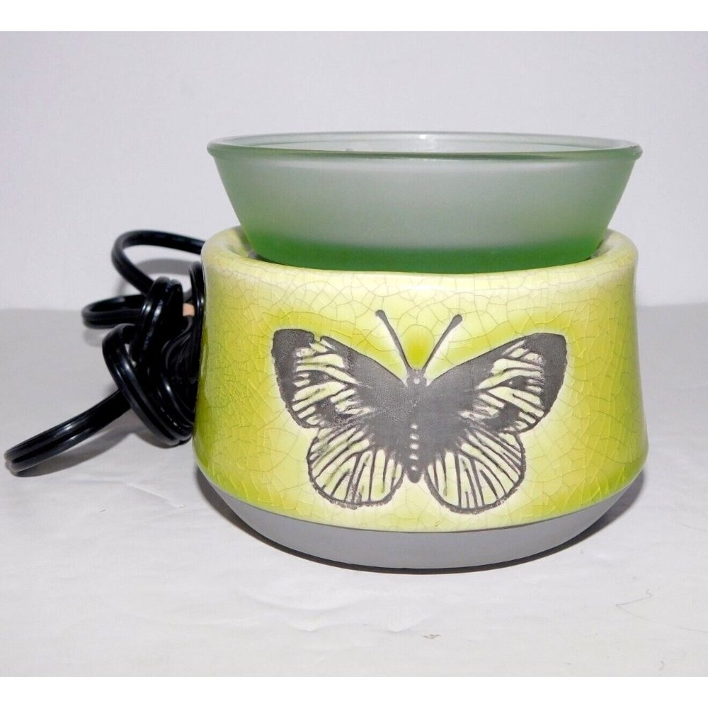 Scentsy Flutter Green Crackle Glaze Butterfly Electric Wax Warmer
